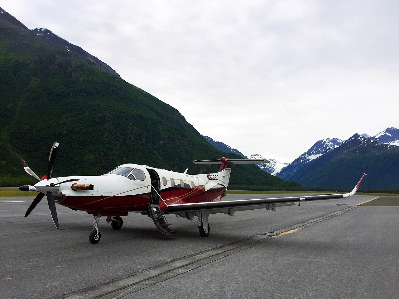 Pilatus PC-12 turboprop aircraft parked on an airport apron